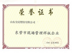 市级现场管理样板企业荣誉市级2005.04